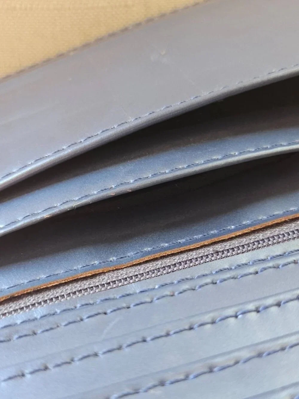 Long Wallet Genuine Leather Grayish Blue Clutch Purse Handmade Card Holder